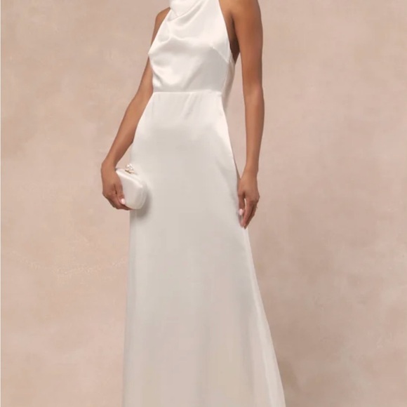 Lulu's Meliana White Satin Halter Backless Maxi Dress - Picture 2 of 5